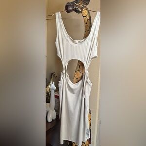 Ivory Ribbed Cutout Summer Tank Dress